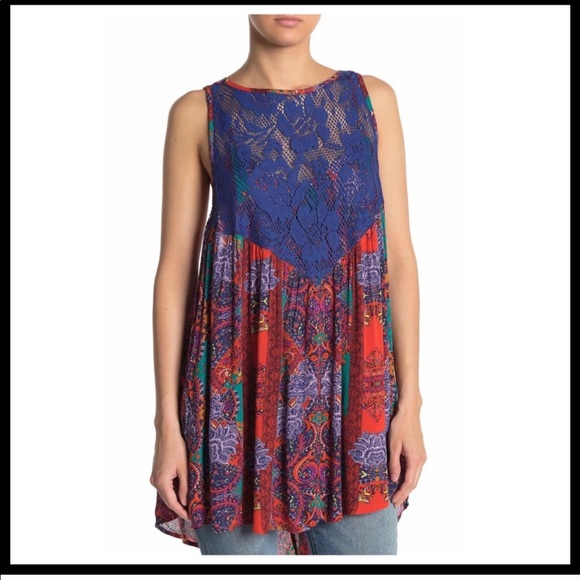 Free People Count Me In Trapeze Mini Dress Blue - Picture 6 of 7